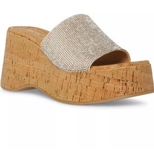 Madden Girl Zahara Wedge Sandals Sparkling Silver Platforms Size 9